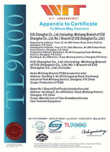 Appendix of Certificate